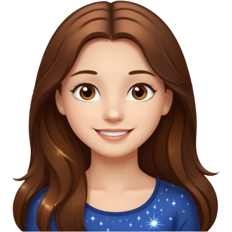 beautiful girl with long and brown hair and brown eyes with sparkles by herside emoji