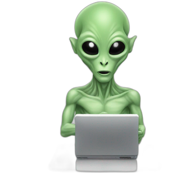 Alien typing on computer emoji