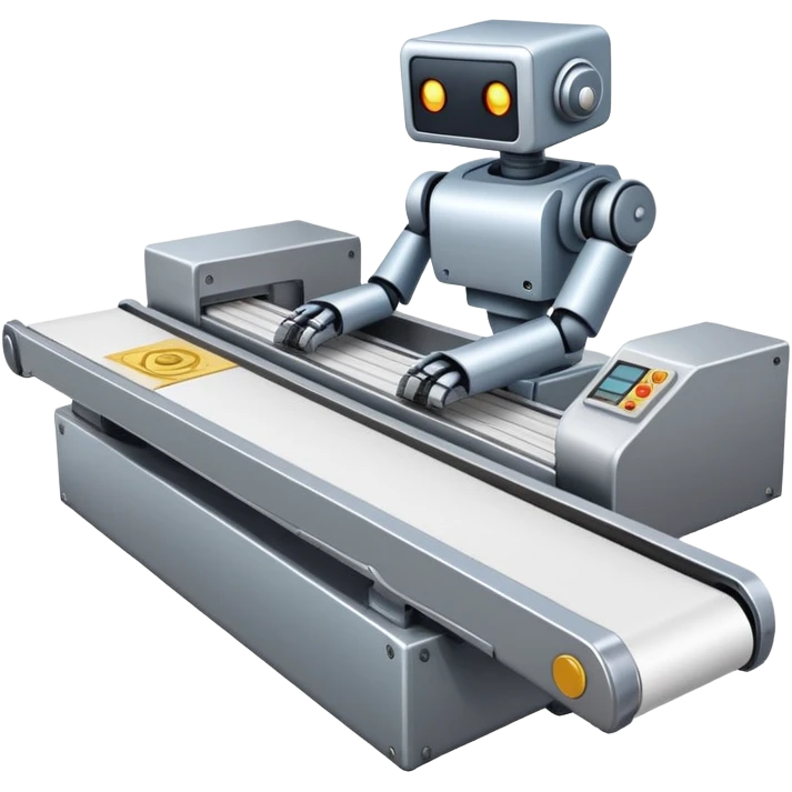 Robot efficiently stamping papers on a conveyor belt” emoji