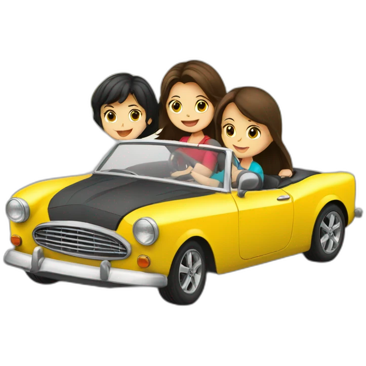 3 Brunette-boys-and-brunette-girl-roadster-car-driving emoji