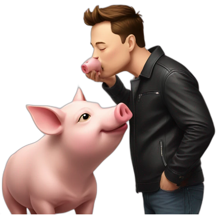 Elon Musk kissing a pig emoji