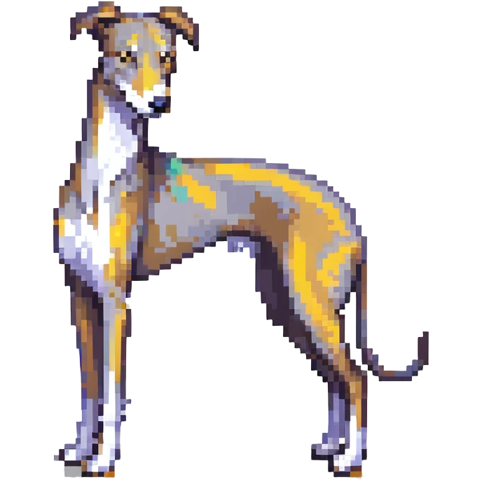 grey greyhound, full body, looking to the side, racing dog, pixel art style emoji