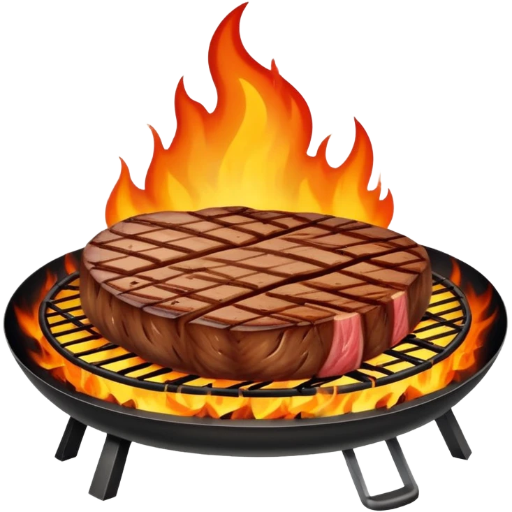 Barbecue avec steak qui cuit et flammes emoji