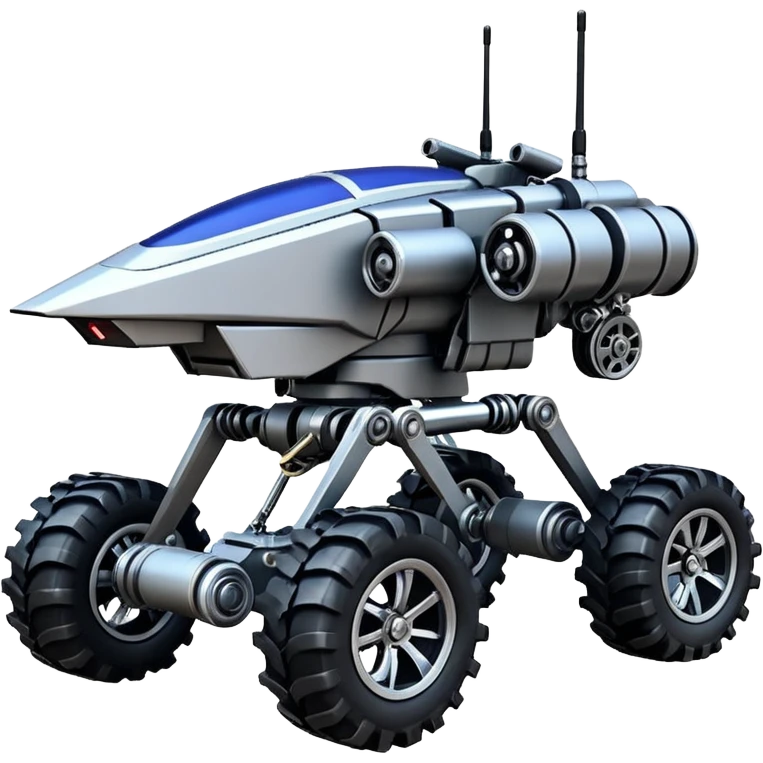 Star Wars jumping 8-wheel armored canine sporty self-balancing massive mech trail vehicle shooting motor-in-wheel side-hill leaning actively robotically articulating hydraulic independent suspended pod gimbal enemy mech off-road racing rover with large fast engine RC basher crawler megatron  emoji