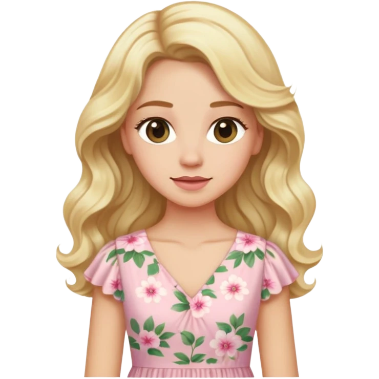 Blonde wavy long hair lady with a light pink flowered dress emoji