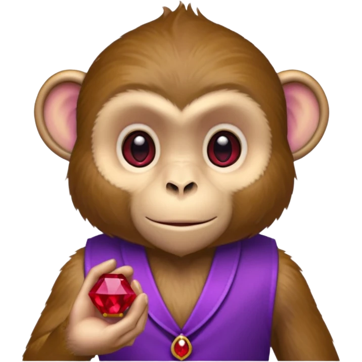 Monkey wearing a purple vest holding a red gem emoji