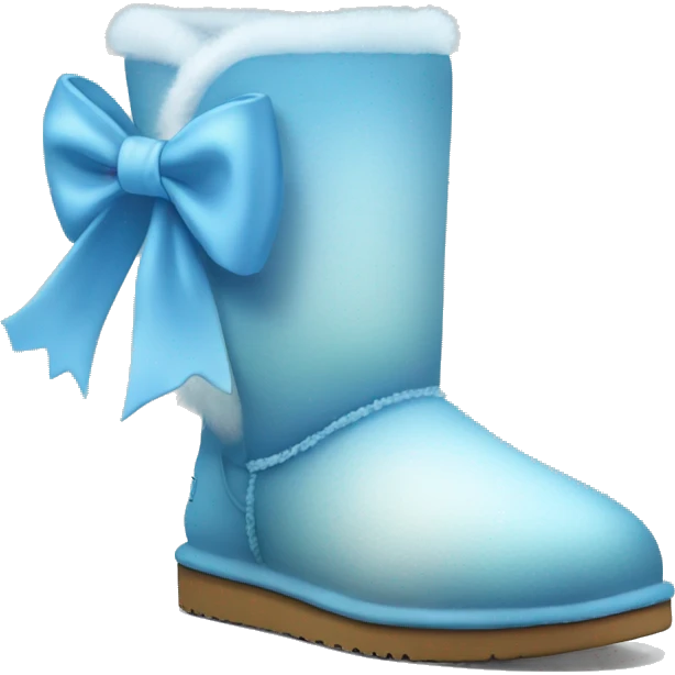 Realistic gradient light blue ugg boots with fur and light blue bow. emoji