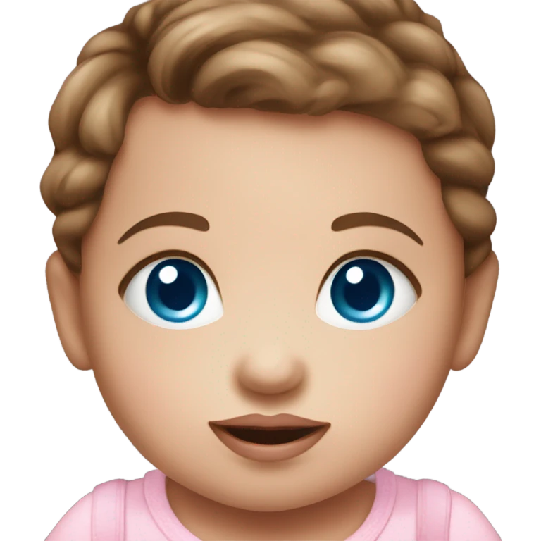 Adorable baby girl in pink cradle with brown hair and blue eyes and a pink pacifier emoji