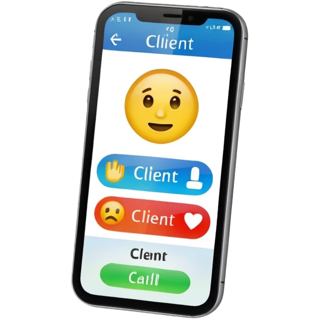 celular con llamada que diga "cliente 1" emoji