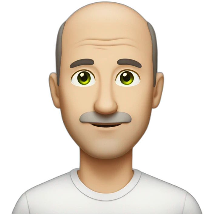 middle-aged man, long nose, green eyes, balding, brown hair, no moustache emoji