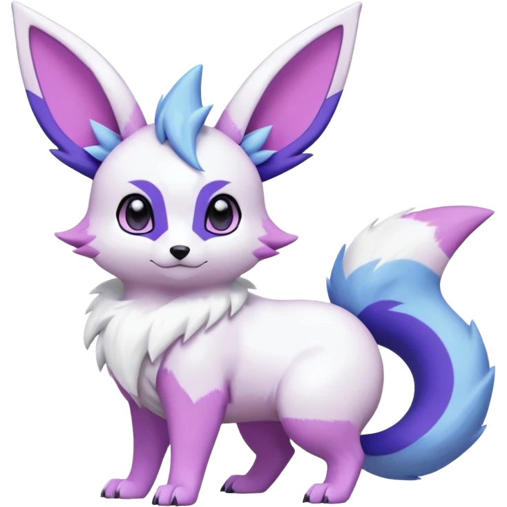 Frosty Albino Shiny White with Violet and Indigo and pink markings Eevee-Liepard-Zangoose-Pokémon-Digimon-Fakémon-fusion-hybrid-creature emoji