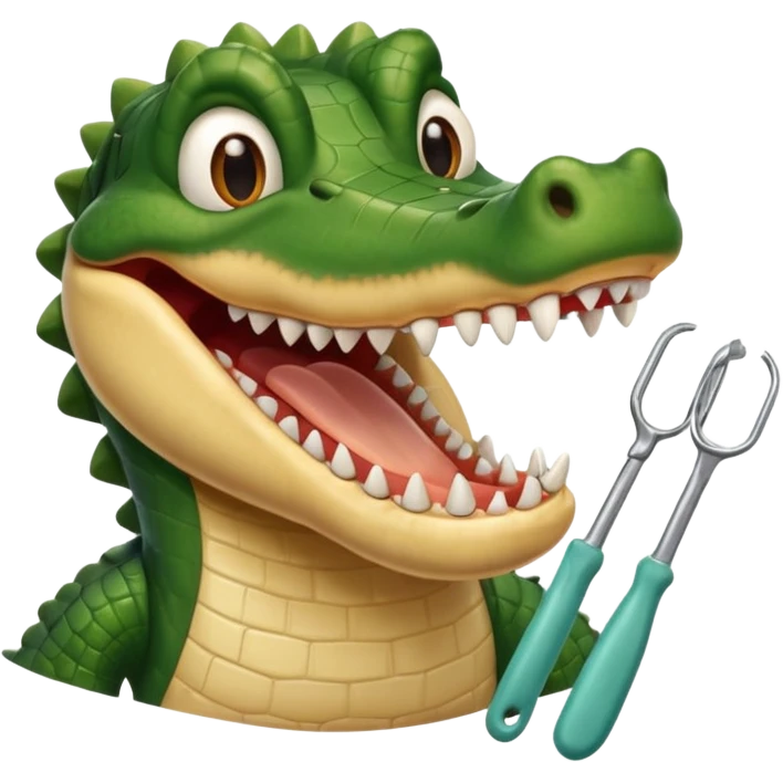 an alligator opening its mouth with a dentist emoji