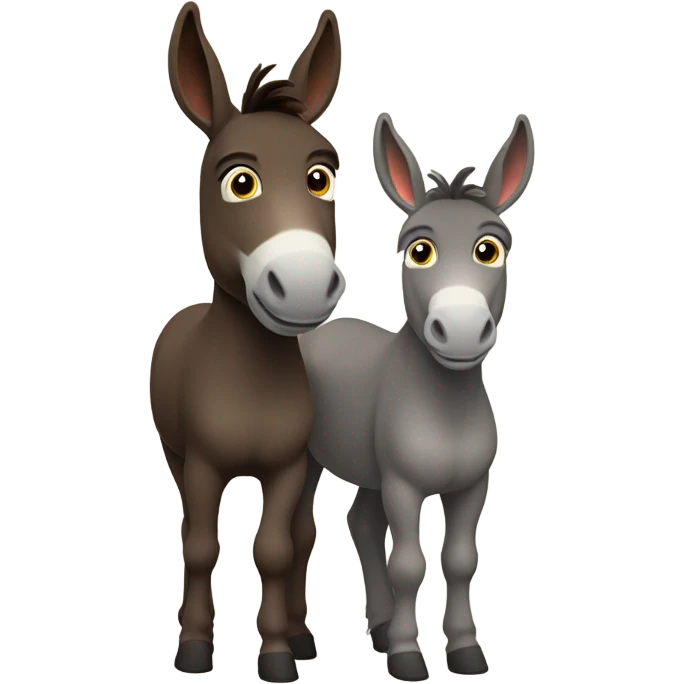 A pair Donkeys standing side by side dark brown full body emoji