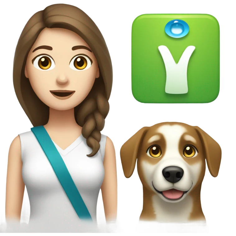 White Woman hair brown and bleus eyes and golden Husky With green eyes emoji