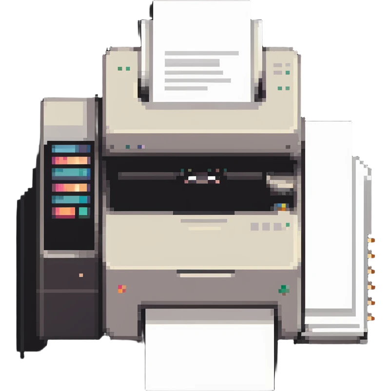 printer with a stack of paper beside it, retro look emoji
