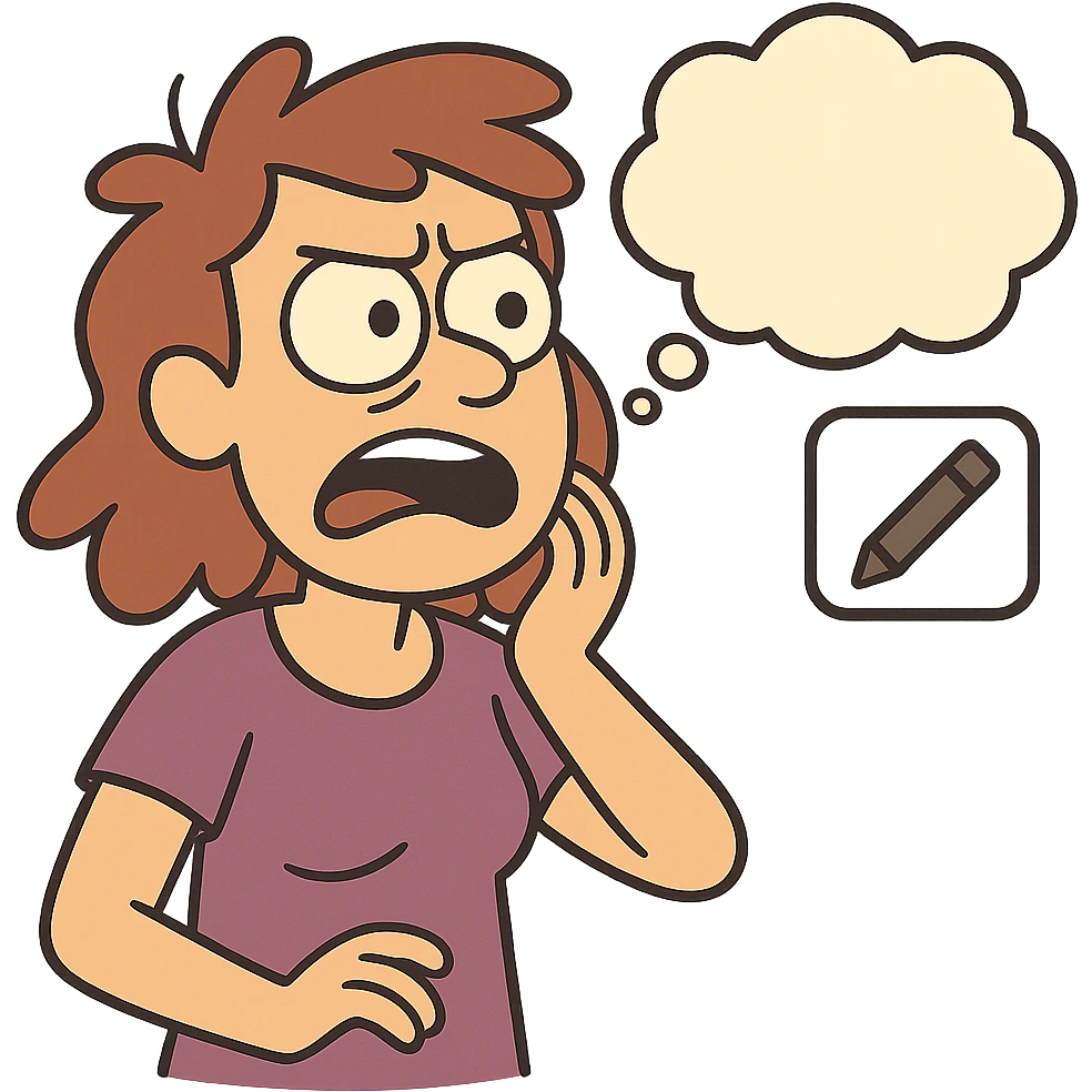 comic style speech bubble shaped like a cloud with a pen or pencil next to it representing a post caption as a comment cartoon style emoji