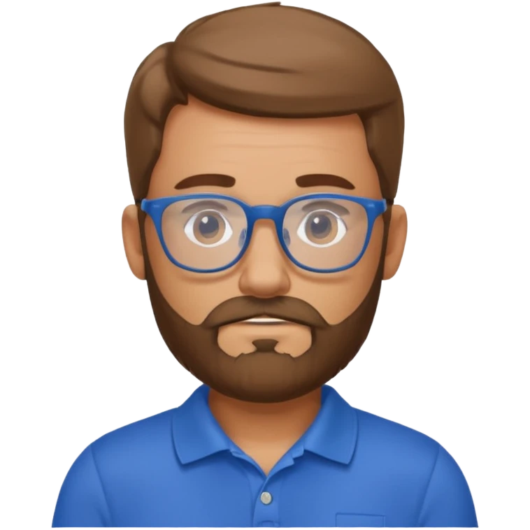 A tanned bearded man wearing glasses and a blue polo emoji