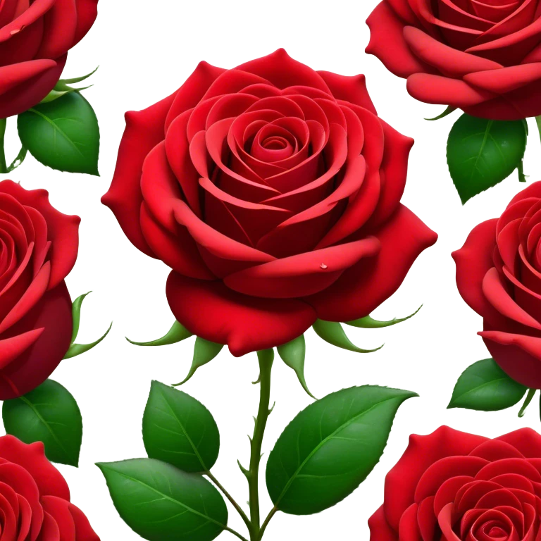 Cinematic Realistic Rose Emoji, Elegant and full of grace, with velvety, deep red petals unfurling in a perfect bloom, dew drops glistening on the soft edges, and a faint fragrance hanging in the air. The lush green leaves surround the stem, creating a vibrant contrast to the rich color of the petals. Soft glowing outline, capturing the essence of timeless beauty and romance in a single bloom. emoji