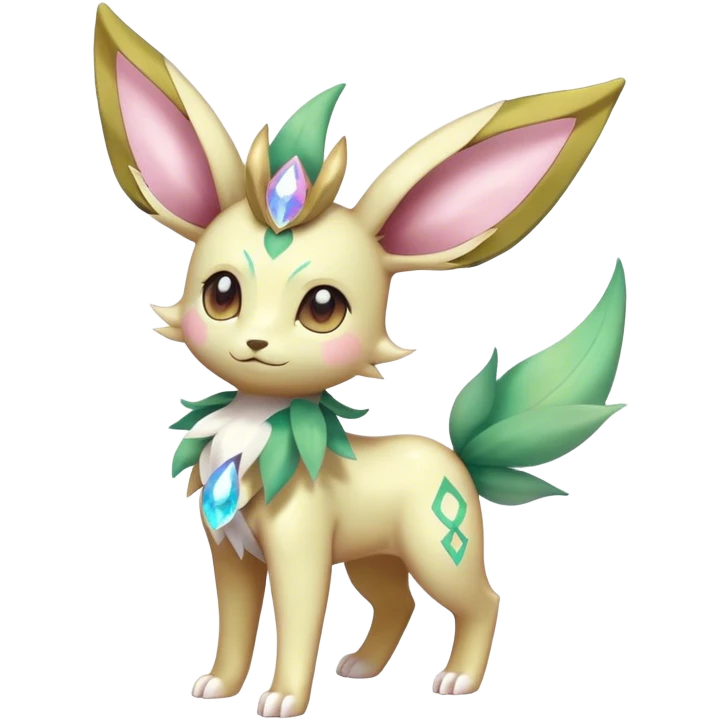 Shiny Cool Sparkly Cute Ethereal Leafeon-Sylveon-Fakemon-hybrid-fusion- full body emoji