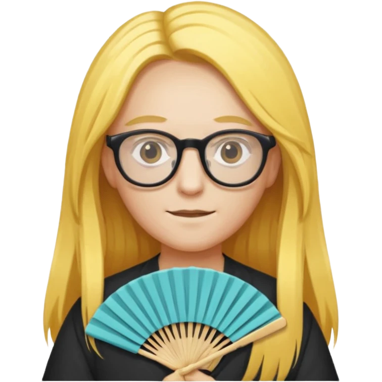 long yellow haired folding fan holder with glasses emoji