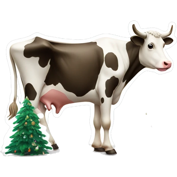 Cow next to christmastree emoji