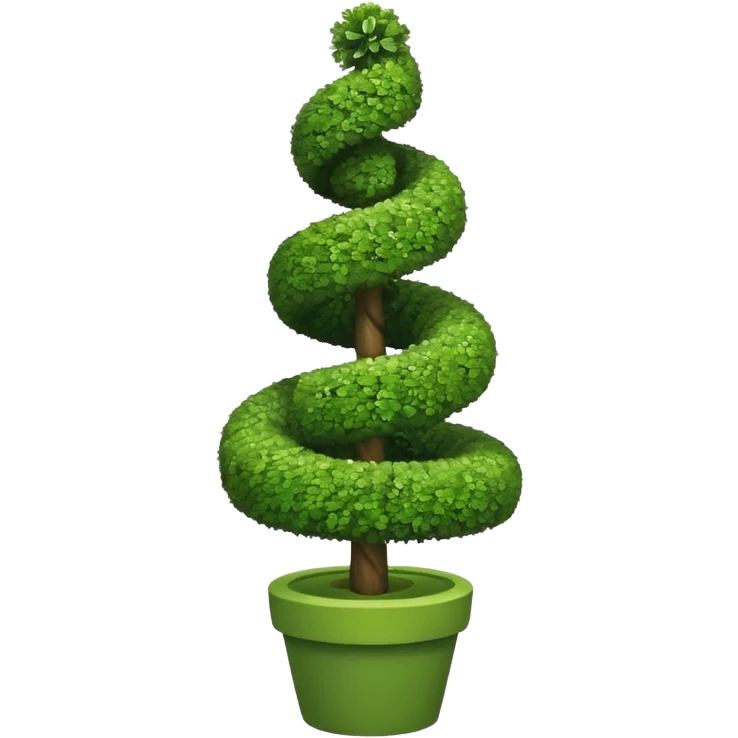 spiral topiary tree emoji, green spiral shaped bush, garden art tree, cute emoji style, white background emoji