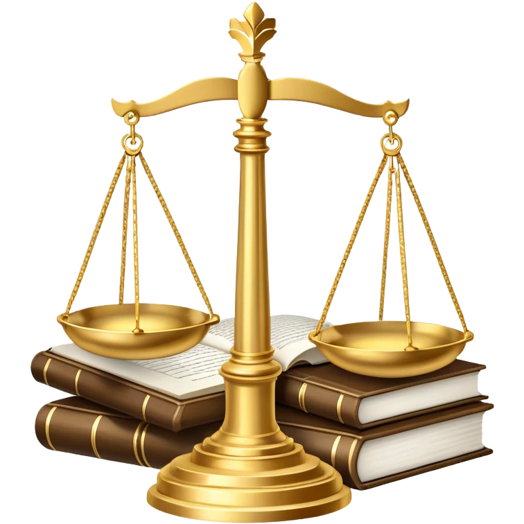An icon featuring scales of justice, a gavel, and a legal book, symbolizing the study of law. The design includes courthouse pillars in the background, representing authority and legal systems. Transparent background highlights the principles of justice, order, and legal education. emoji