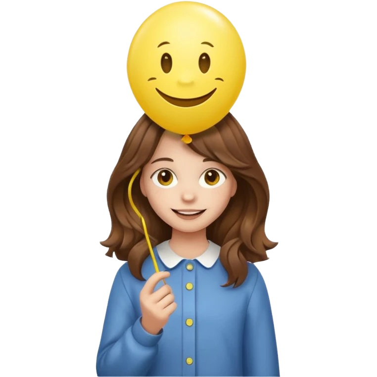 Teen girl wavy brown hair, with smiley-face balloon emoji