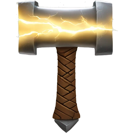 thor hammer with llighting strike but the lightning and the hammer should be golden and glow with a white effect emoji