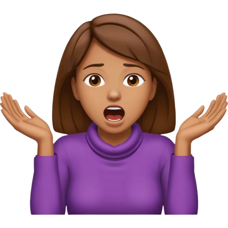 the woman emoji with brown hair and tan skin choking herself out with both hands on her neck with her mouth open emoji