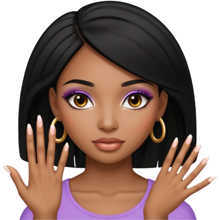 face girl with nails and cute make up black girl strait hair emoji