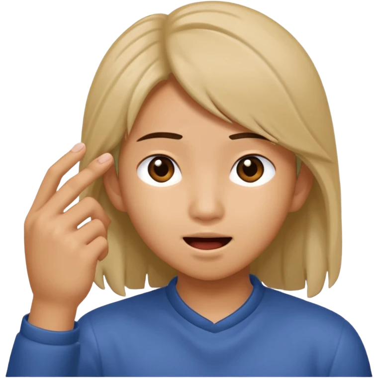 A human Asian emoji moving its hair behind its ear, biting its finger emoji