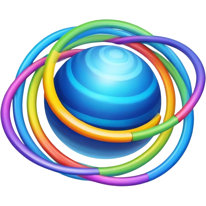 blue planet with vibrant rainbow colored rings circling around it emoji