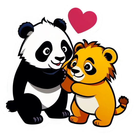 Panda and lion In love emoji
