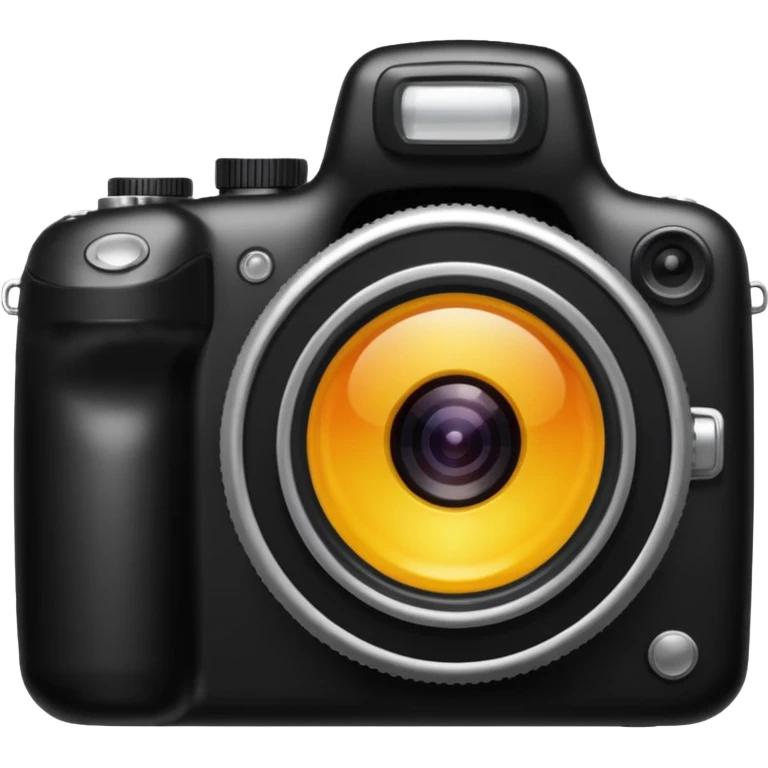 The camera features a solid black body with a shiny lens. emoji