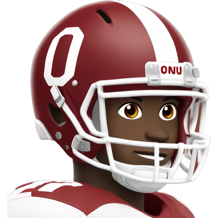 Football player with dark red uniform with “OU” logo emoji