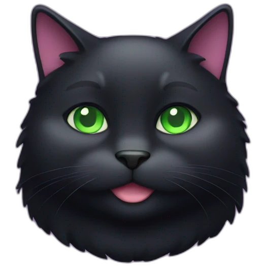 happy black fat cat whith green eyes and purple collar emoji