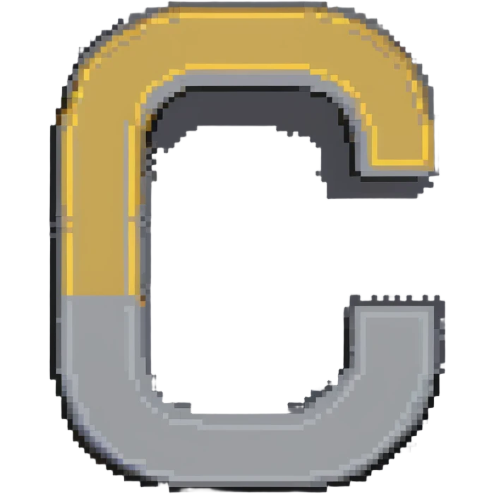 Pixelated letter C in various shades of gray, with golden pixel halo above it, 8-bit style emoji