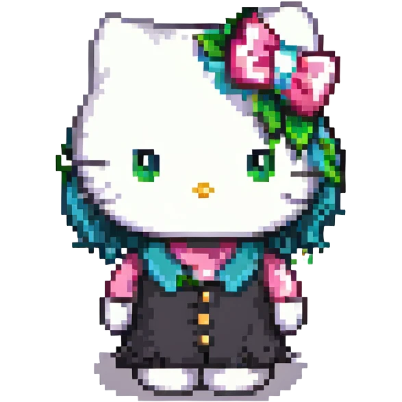 Hello Kitty wearing a wig, cute and playful, simple background emoji