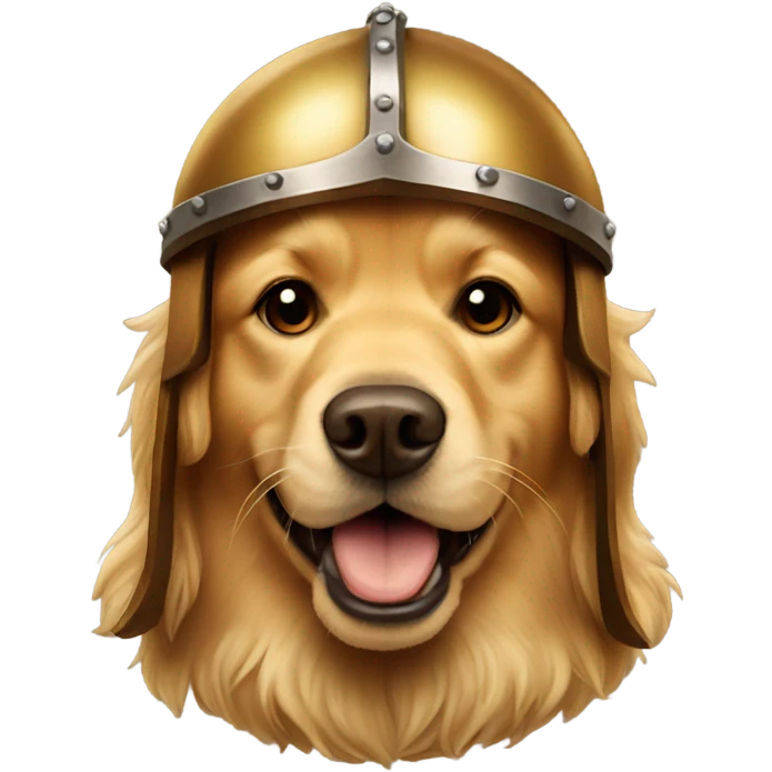 Golden retriever in brown Viking helmet  emoji