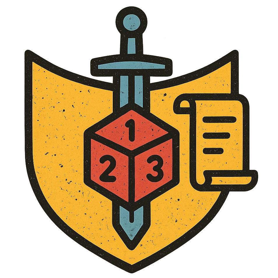 minimalist icon of a stylized shield or crown as an admin symbol with subtle DnD/RPG touches like dice, sword, or scroll, very worn and distressed effect emoji