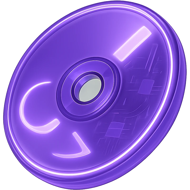 A minimalist CD disc with abstract pattern, glowing effect, purple color emoji