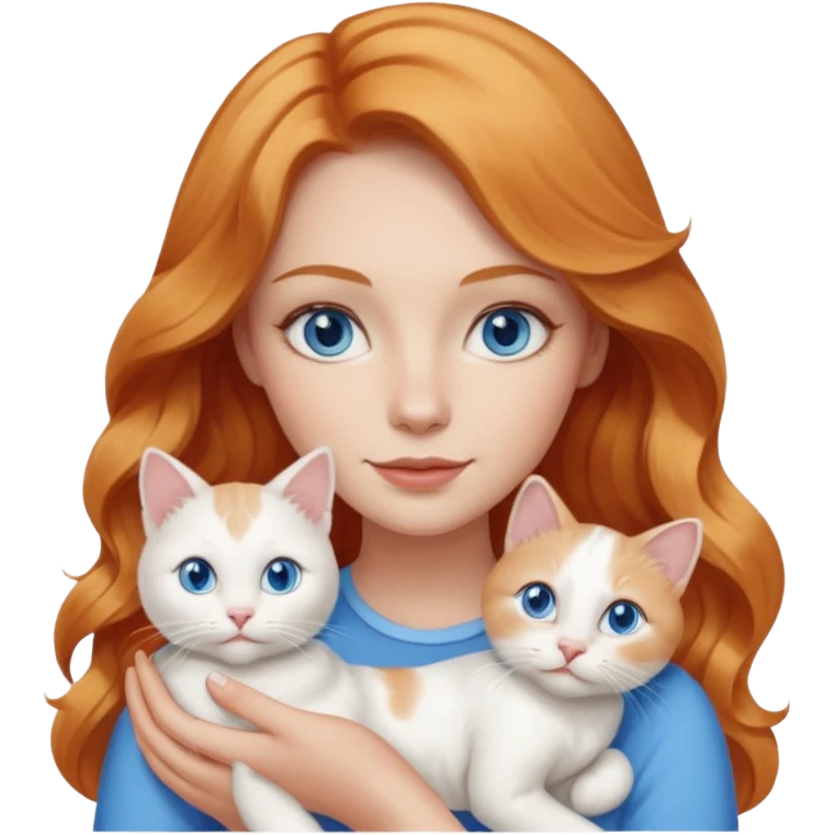 Long wavy strawberry blonde blue eyes woman with a white cat with blue eyes emoji