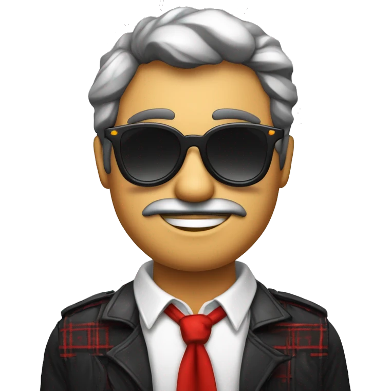 Señor sin pelo con gafas de sol oscuras rock y camisa cuadros roja y negra emoji
