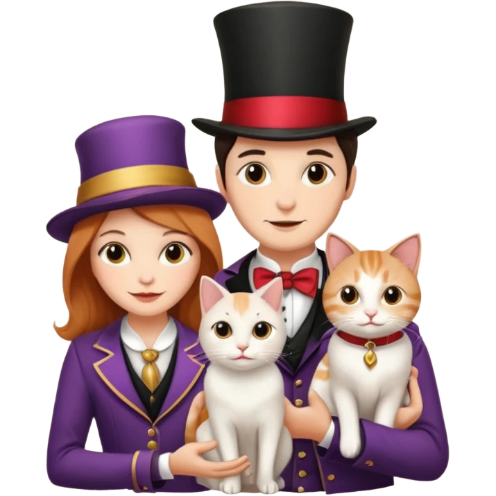 magician couple and their pet cat emoji