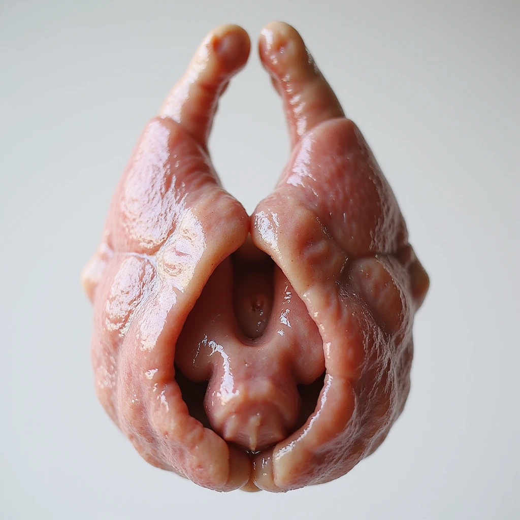 Pig thyroid gland, anatomical view, isolated on white background, hyperrealistic 4K, front view, clear anatomical details emoji