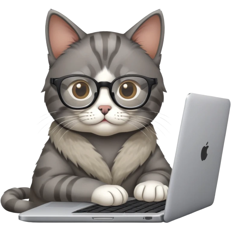 cat wearing glasses typing on laptop emoji