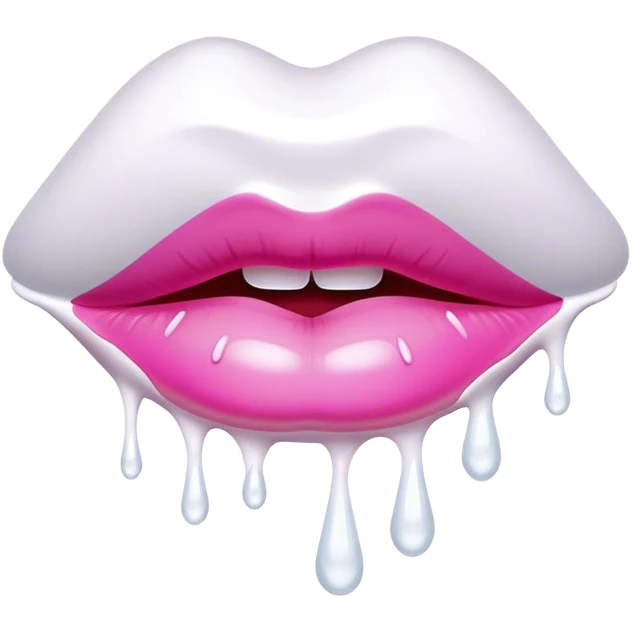 Floating pink glossy lip with very white paint drops coming out emoji