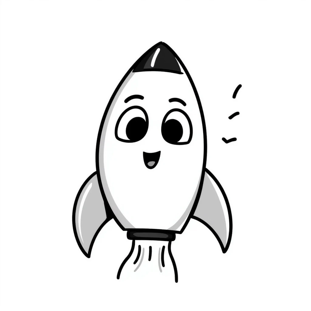 A hand-drawn rocket with large cute anime-style eyes emoji