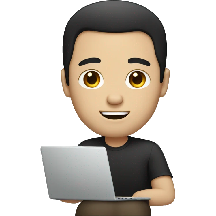 white man with black hair on his laptop emoji